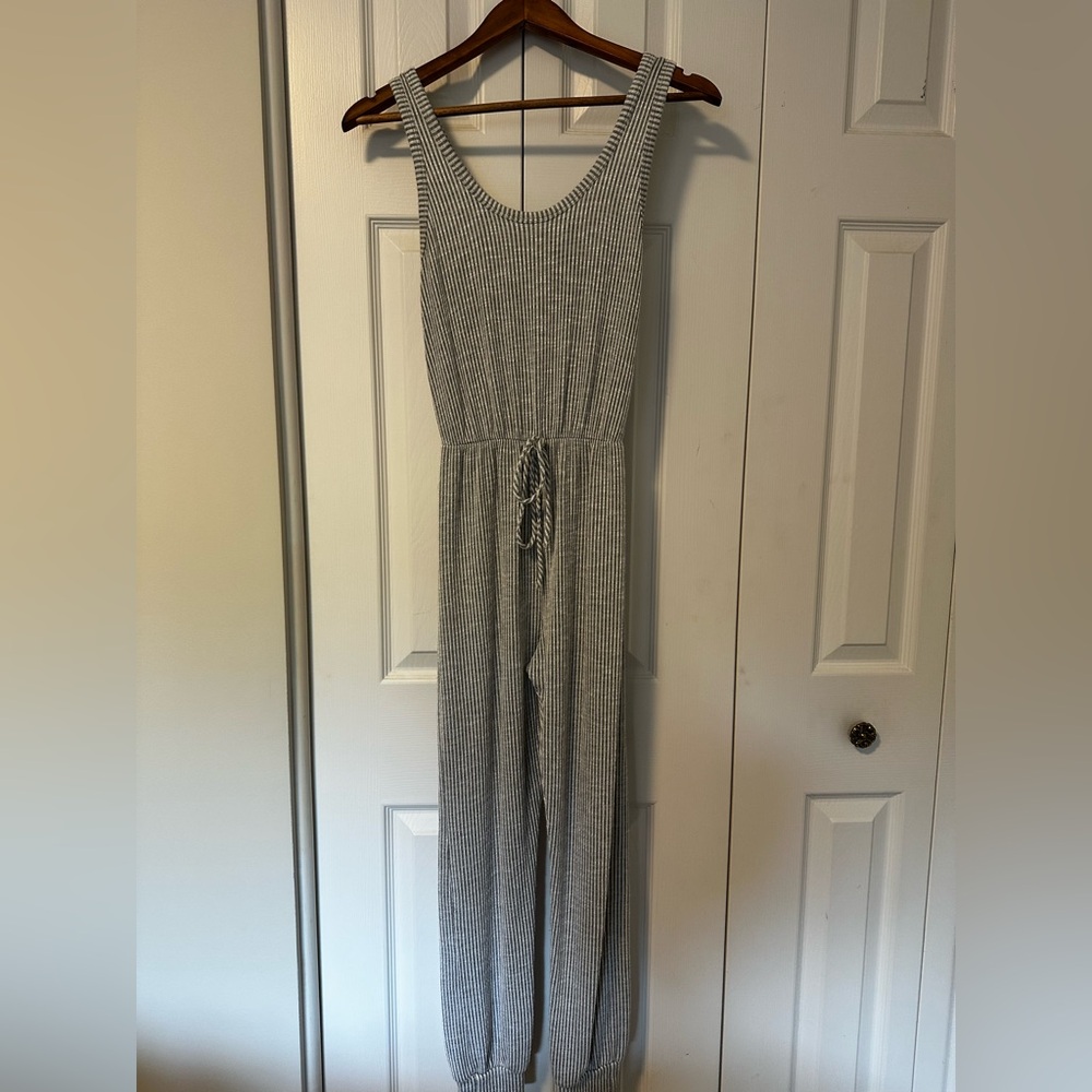 Anthropologie Caution To The Wind Gray Striped Jumpsuit